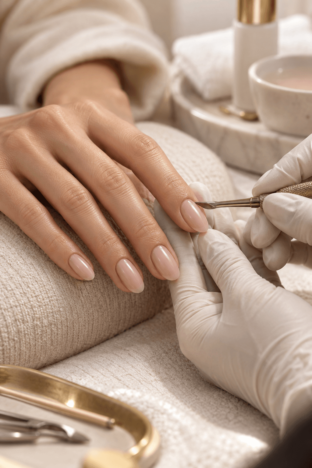 Handen tijdens een verzorgende manicure