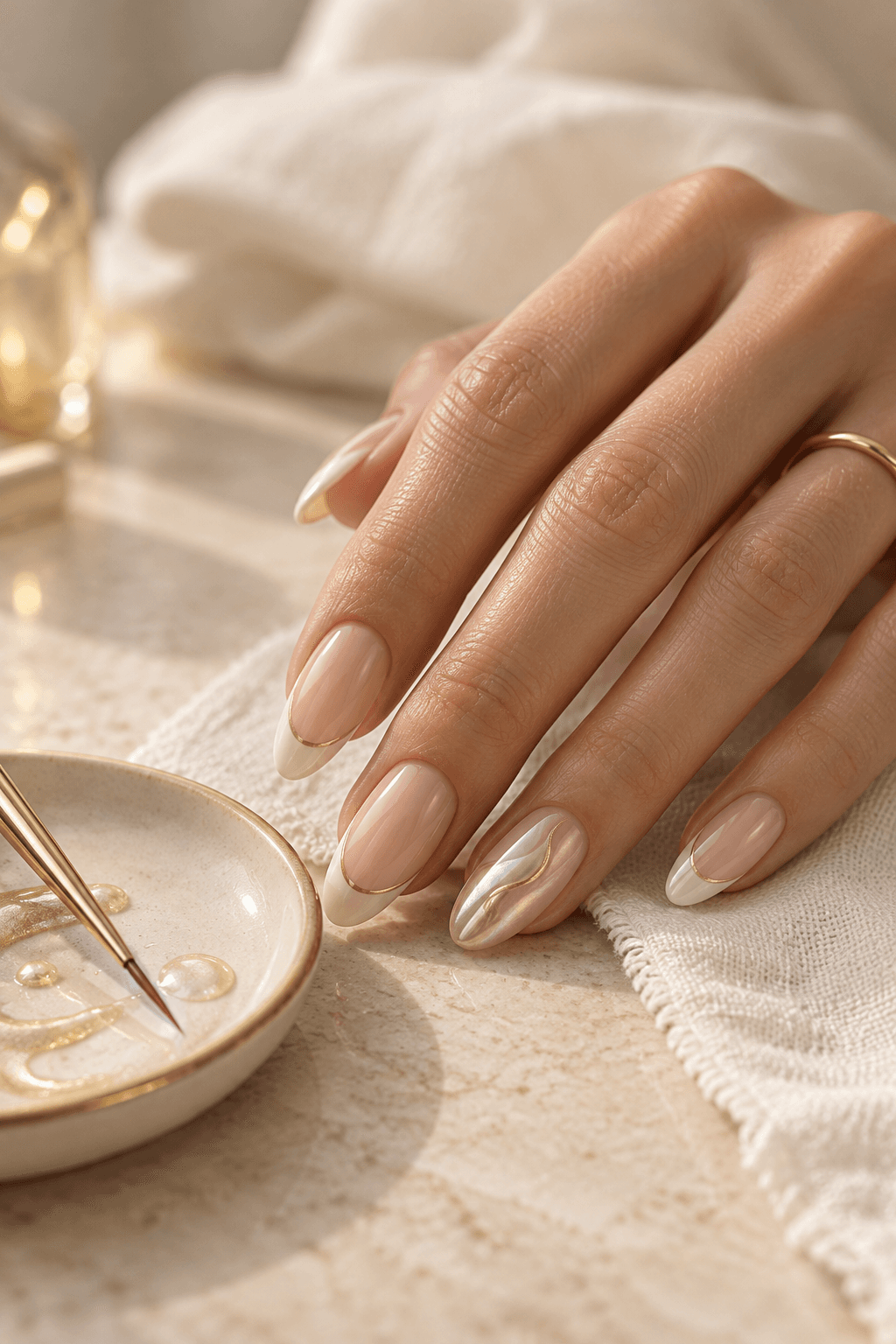 Close-up van verzorgde nagels met een elegant nageldesign